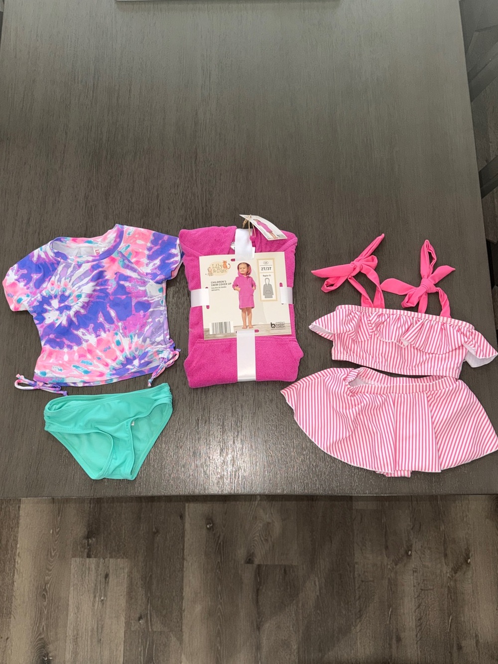 Girls Tie-Dye Rash Guard Set, Coverup, and Pink Stripe Swimsuit - Kids